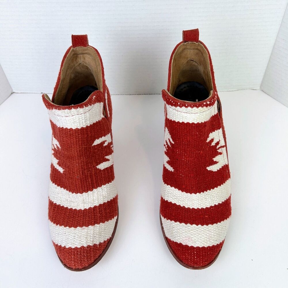 Jeffrey Campbell Marrakesh Ankle Boots Knit Southwestern Aztec Red White Shoe 10 - Picture 3 of 9